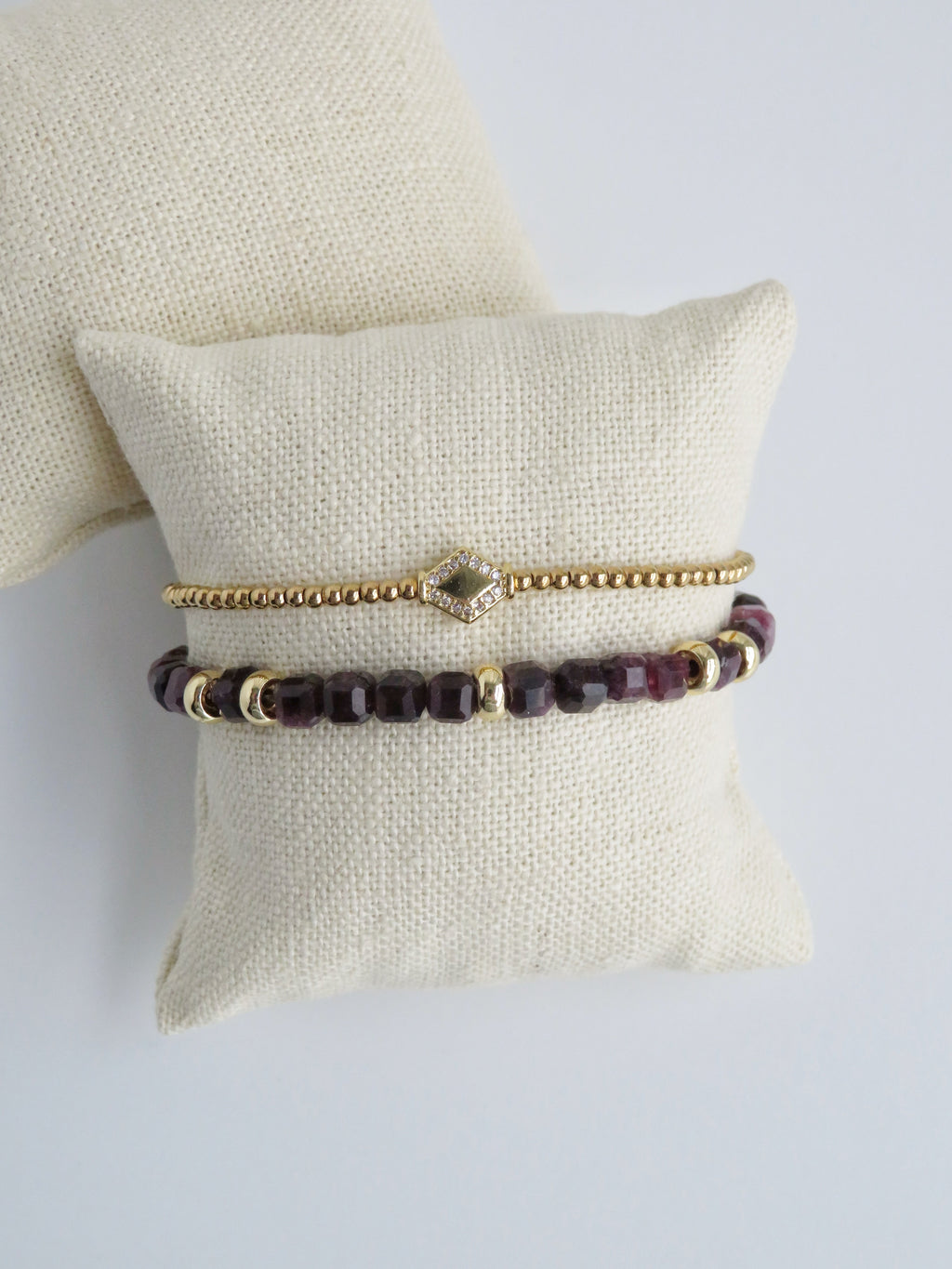 Gold Beaded Crystal Bracelet Stack - Set of 2 Waterproof Non-Tarnish