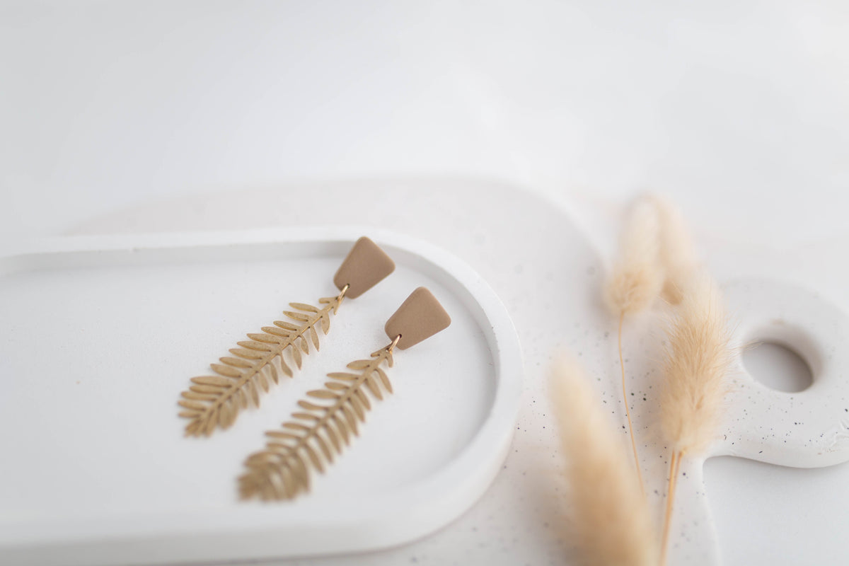 Clay Earrings | Fern Dangles | All Things Neutral Collection