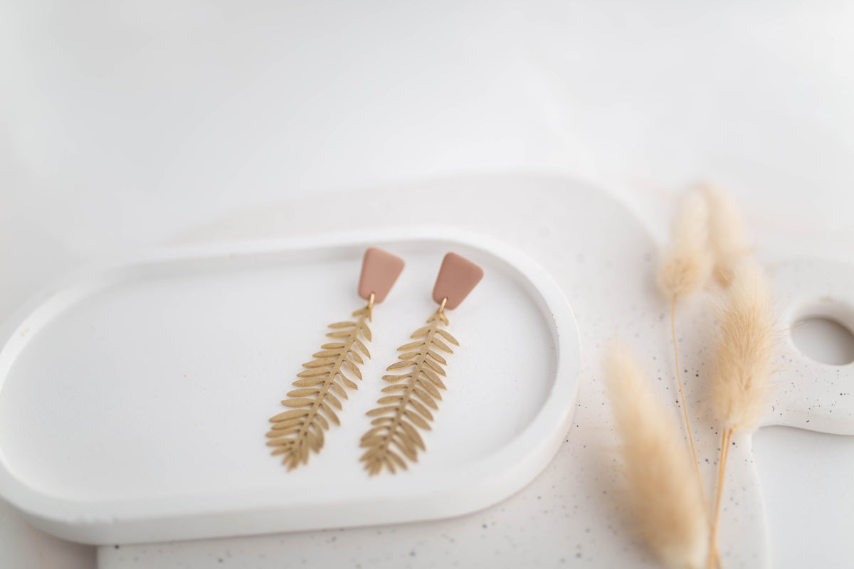 Clay Earrings | Fern Dangles | All Things Neutral Collection
