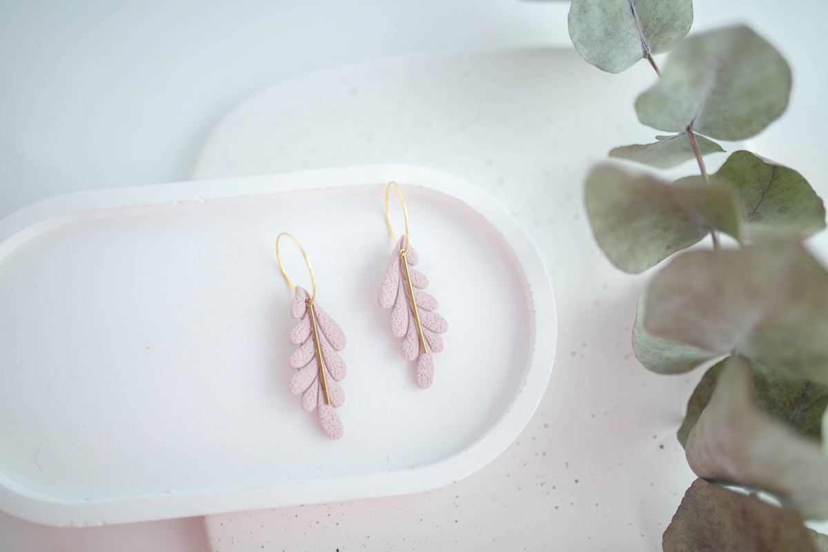 Clay Earrings | Long Leaf Hoops | In Bloom Collection