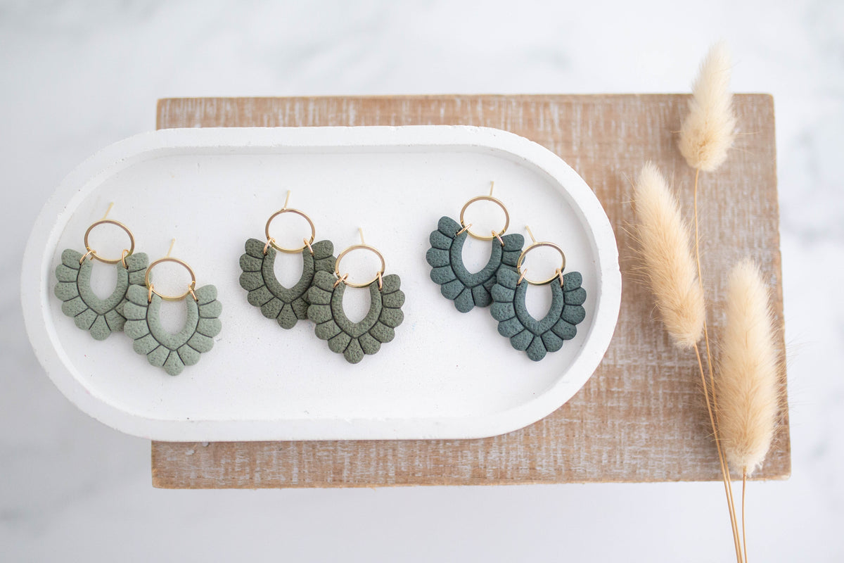 Clay Earrings | Scallop Dangles | Botanica Collection