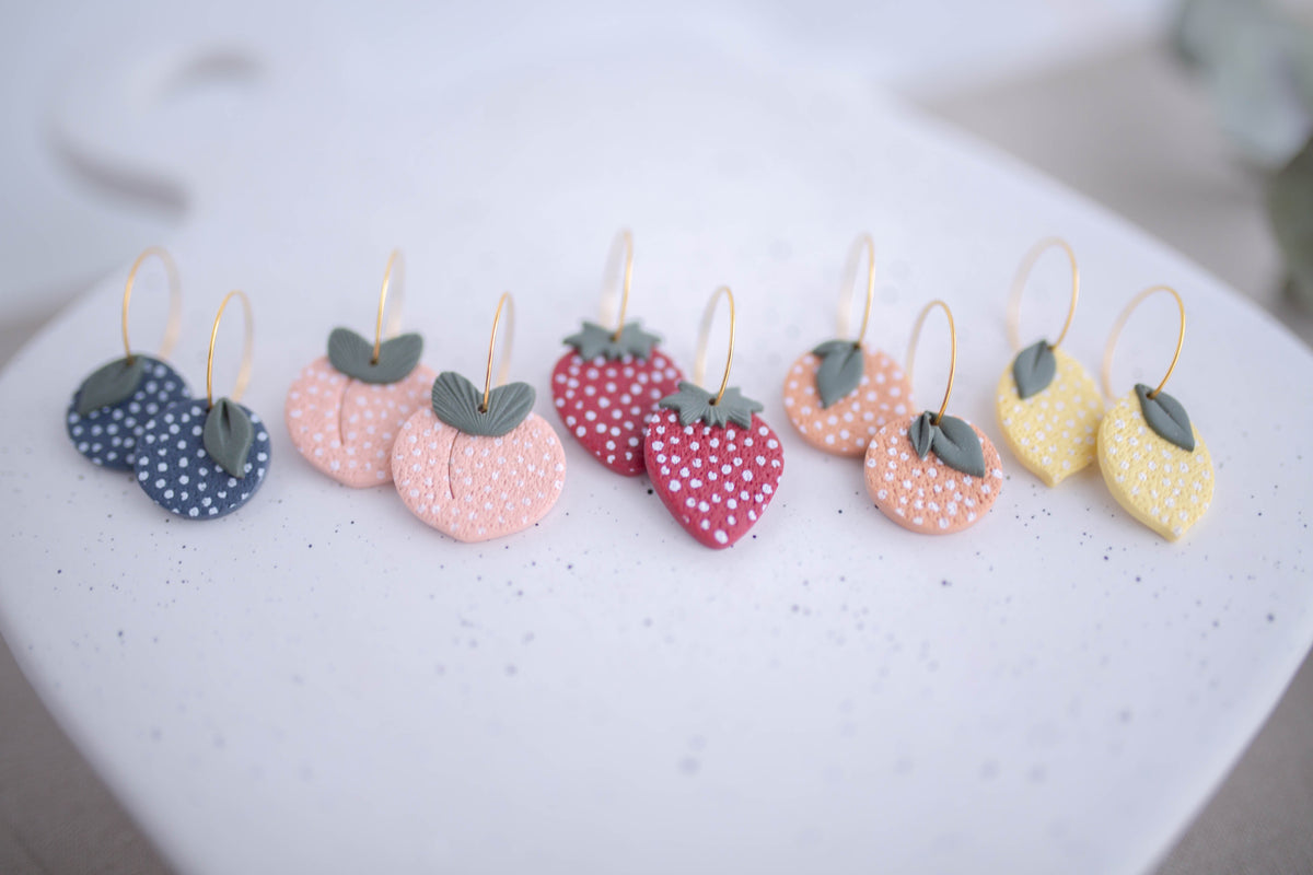 Clay Earrings | Fruit Mini Hoops | Picnic Basket Collection