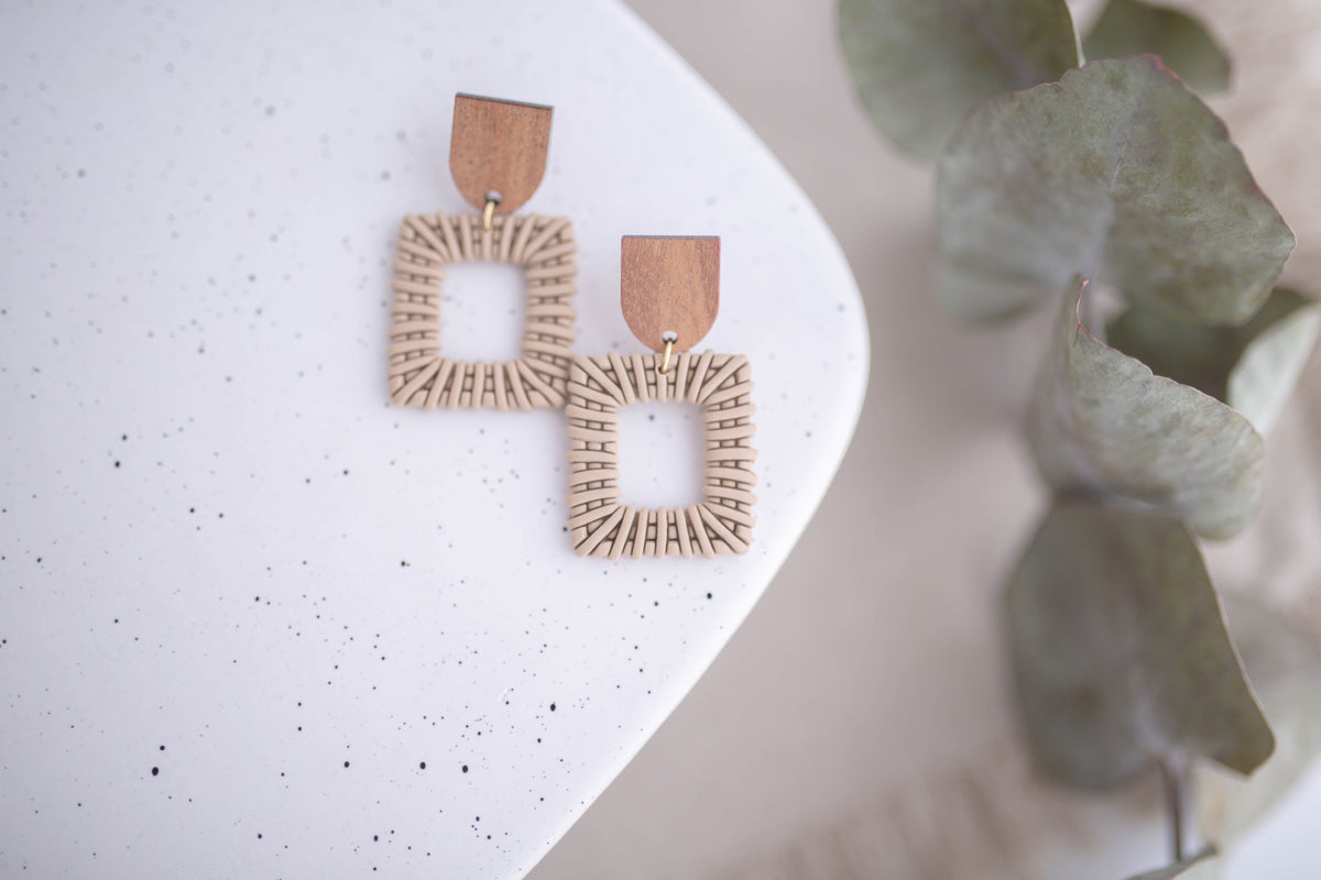 Clay Earrings | Rattan Squares | Picnic Basket Collection