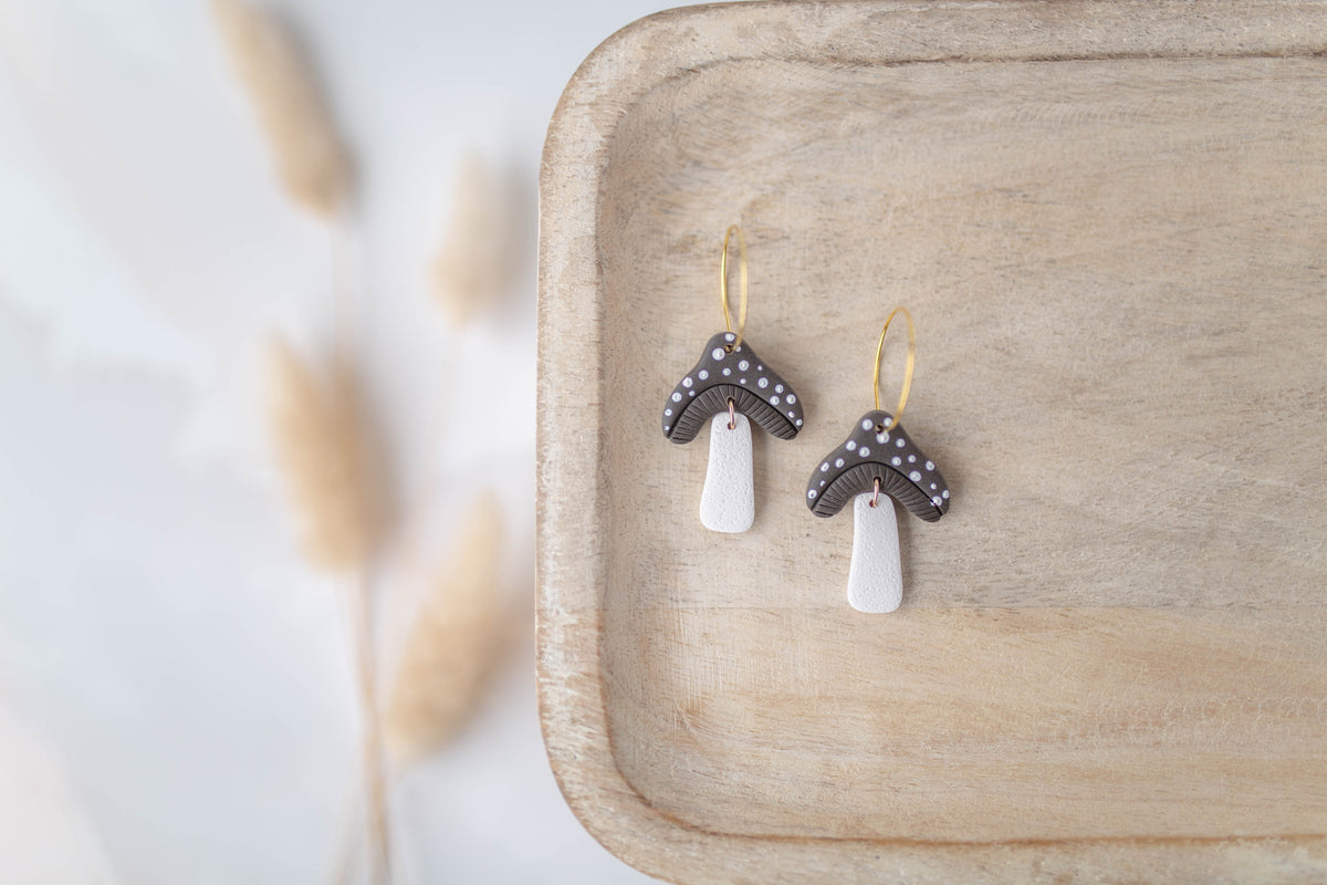 Clay Earrings | Mushroom Hoops | All Things Fall Collection