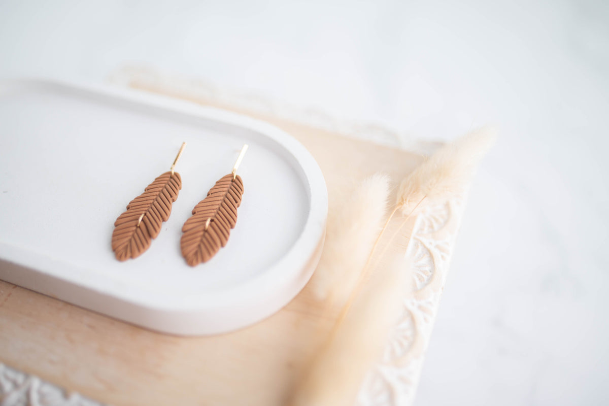 Clay Earrings | Feather Dangles | Cozy Cowgirl Collection