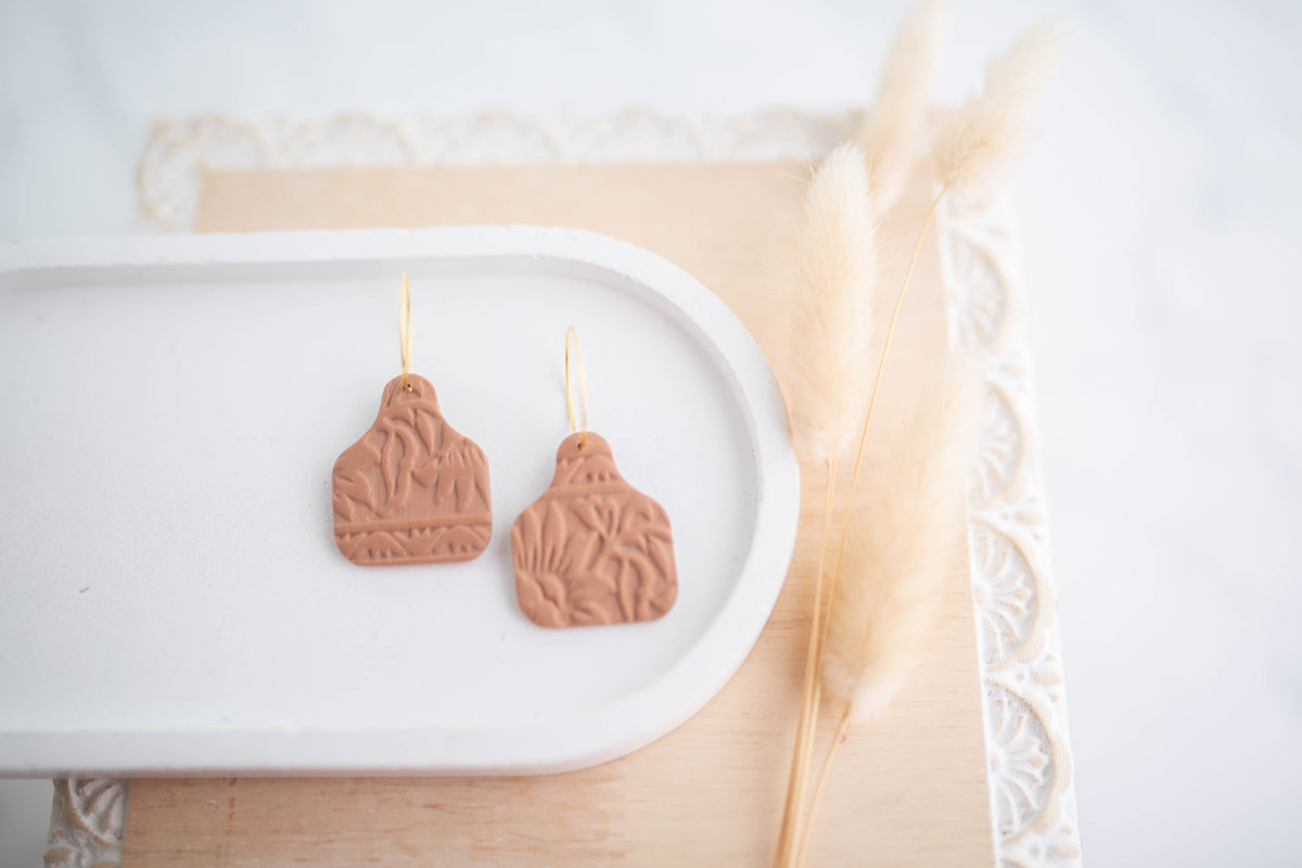 Clay Earrings | Tag Mini Hoops | Cozy Cowgirl Collection
