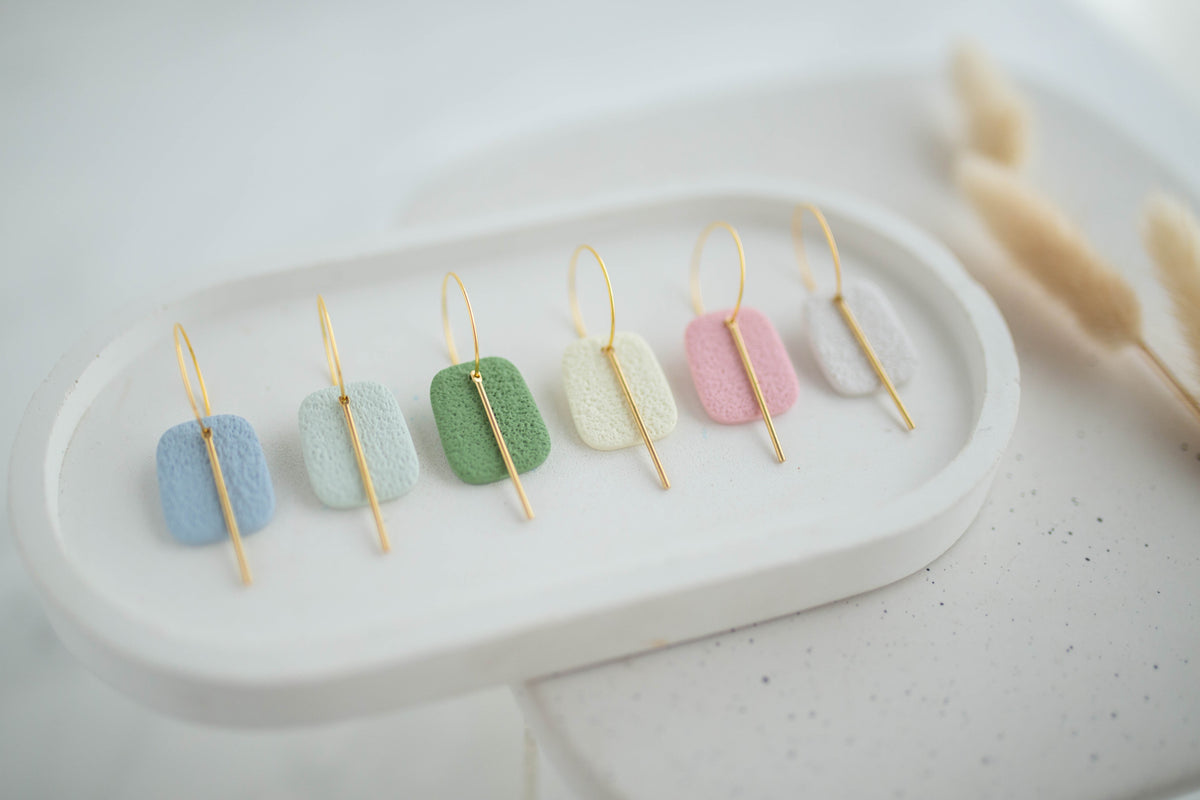 Clay Earrings | Simple Square Hoops | Happy Collection