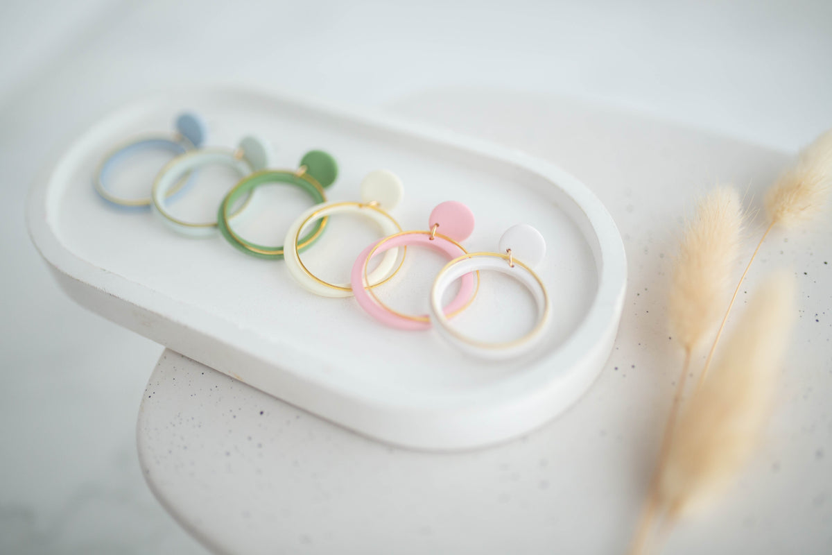 Clay Earrings | Simple Circle Dangles | Happy Collection