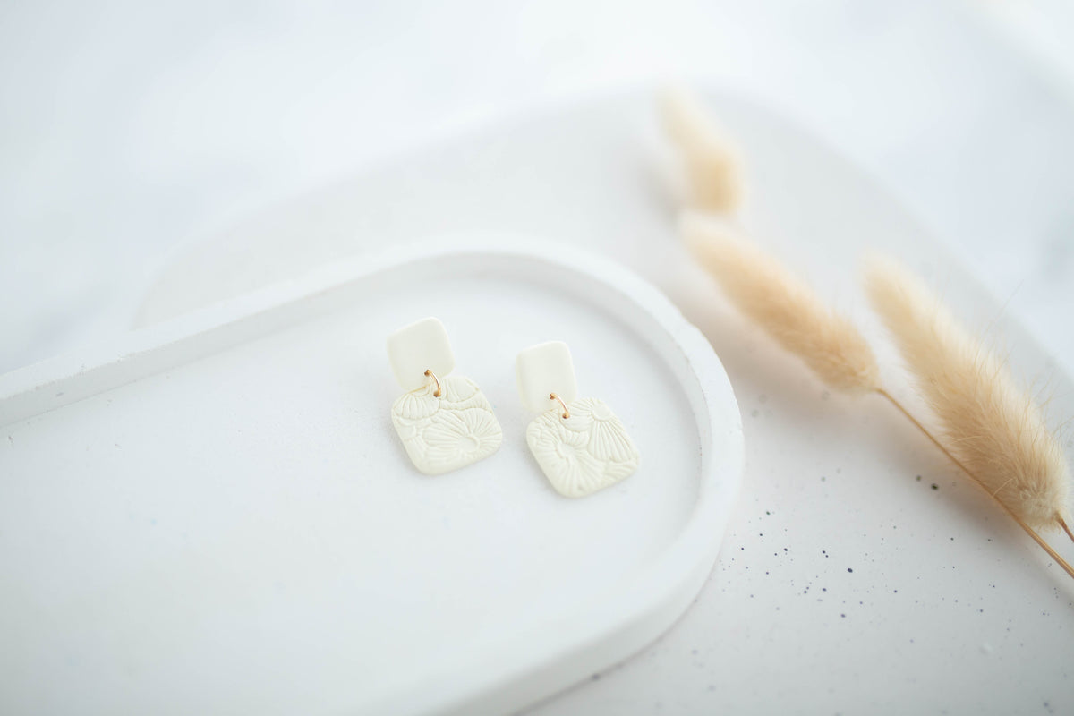 Clay Earrings | Happy Square Dangles | Happy Collection