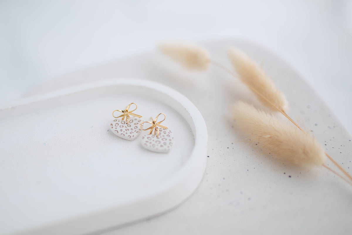 Clay Earrings | Bow + Heart Dainty Dangles | Wild Love Collection