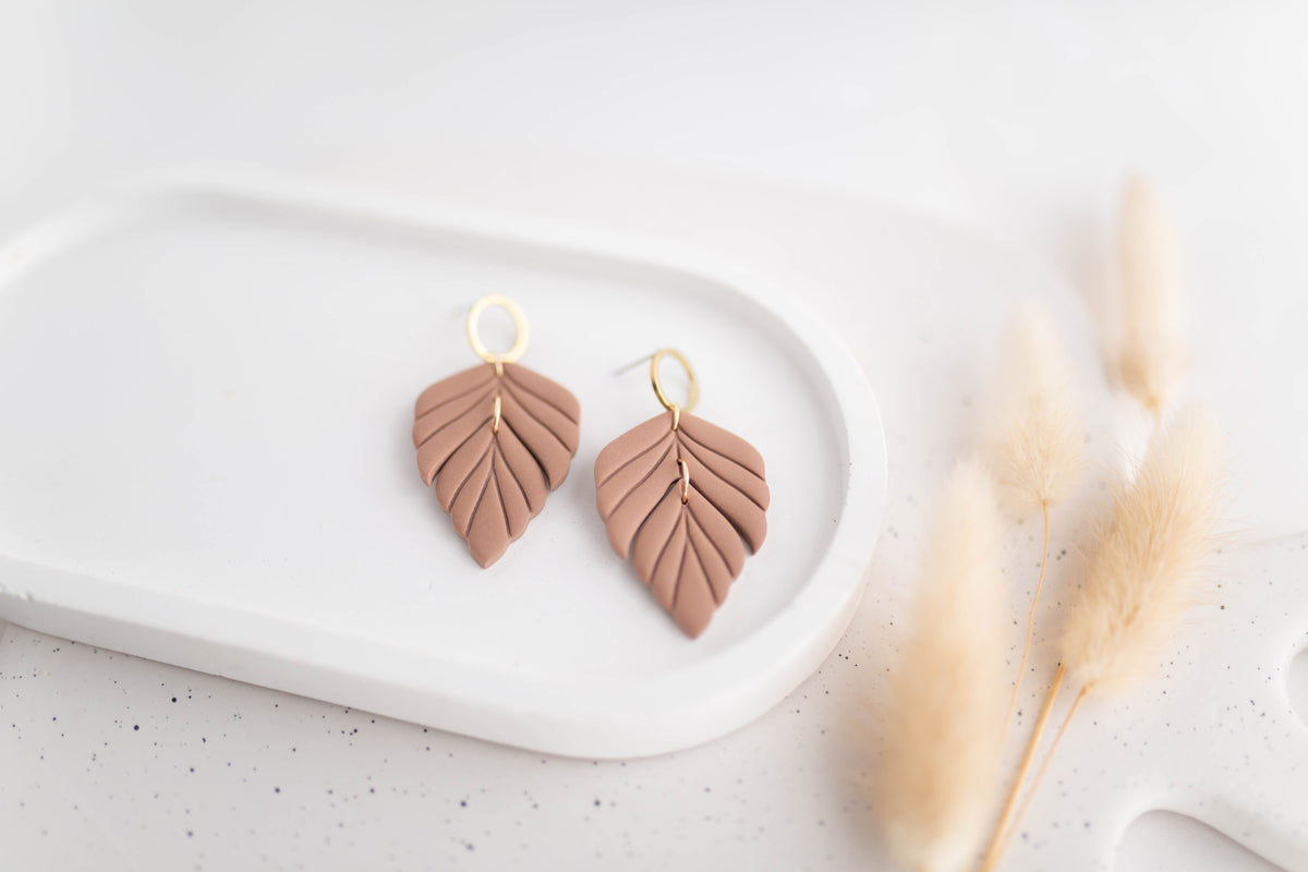 Clay Earrings | Leaf Dangles | All Things Neutral Collection