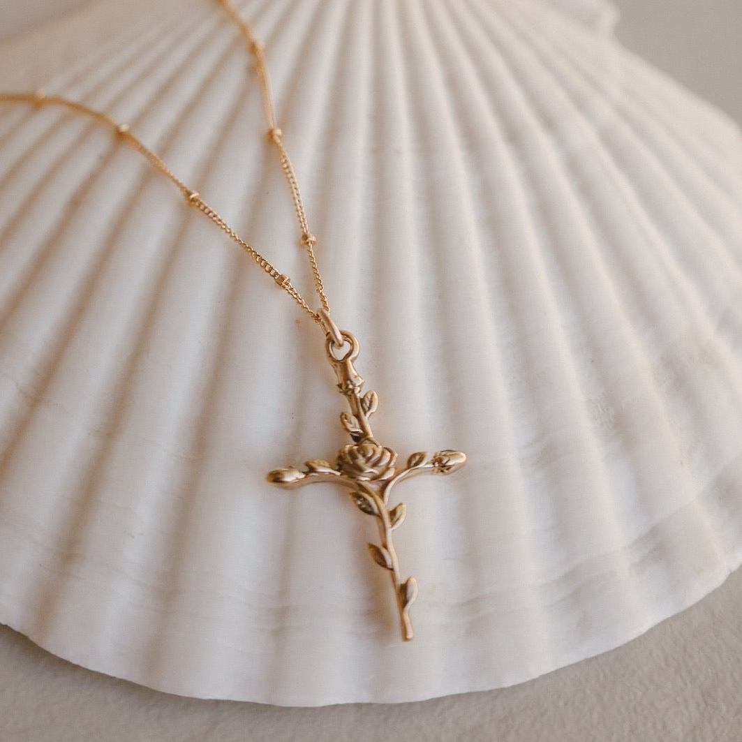 Roselle Cross Necklace