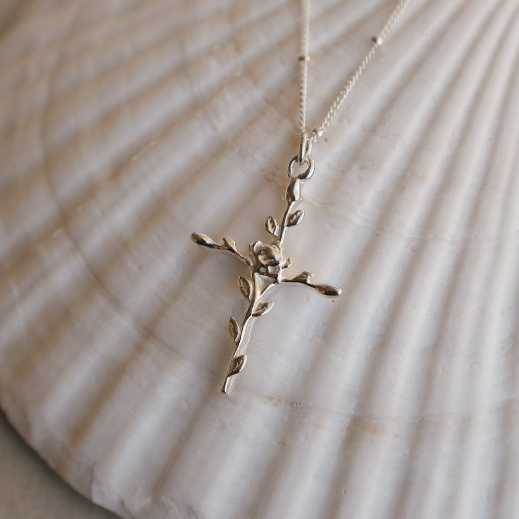 Roselle Cross Necklace| Sterling Silver