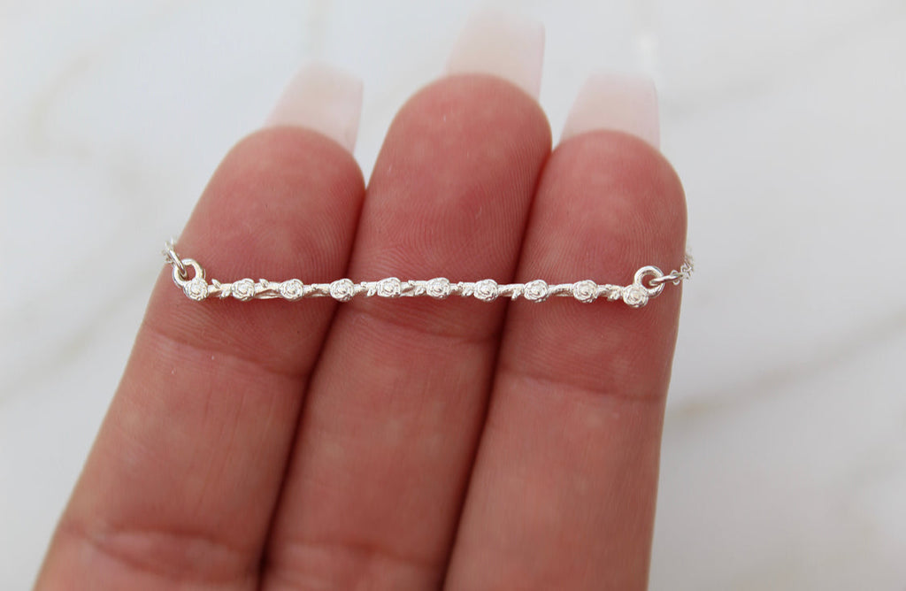 Rose Bar Necklace in Sterling Silver