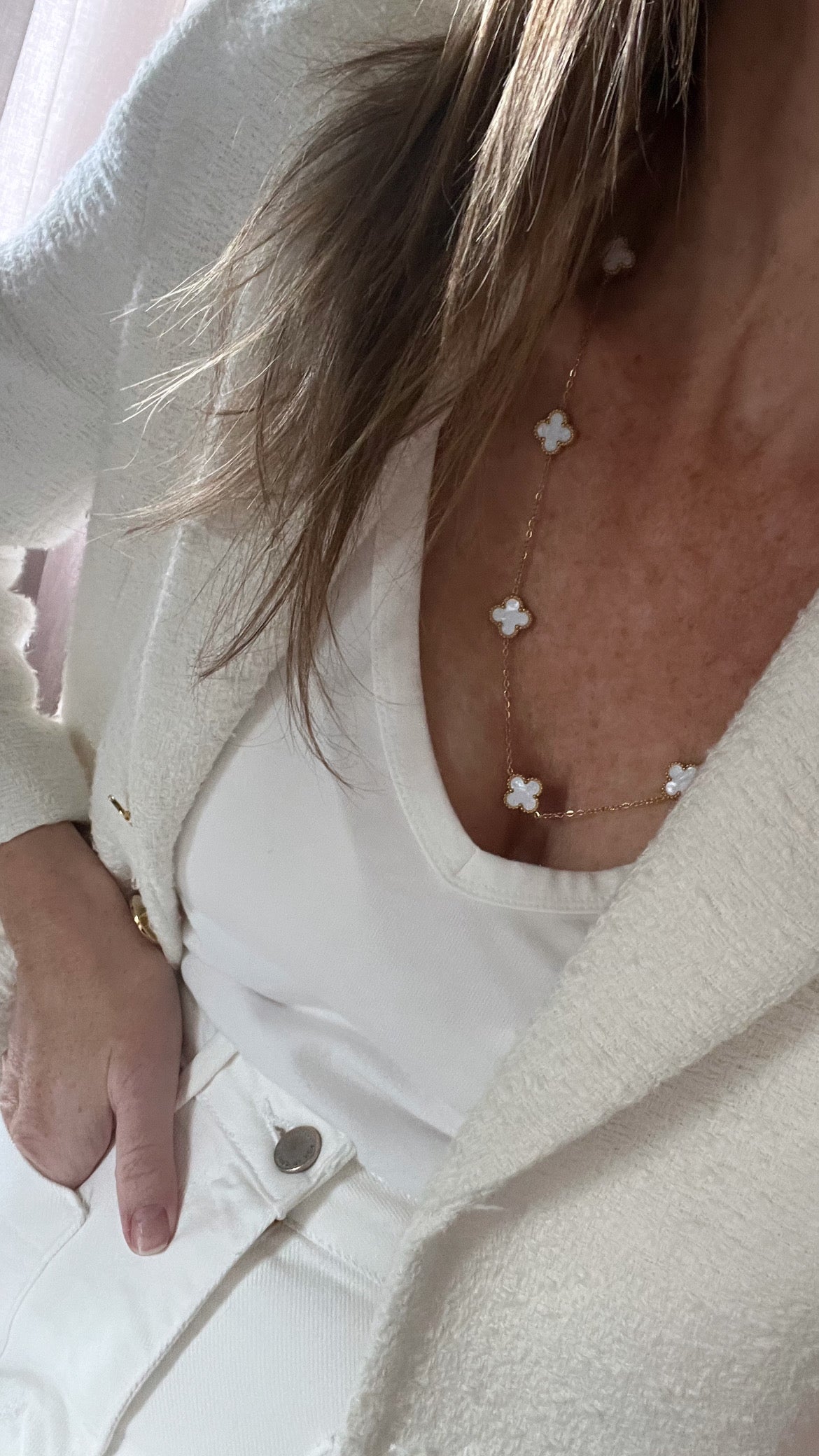 Long Pearl Shell Clover Necklace - Love. Luck. Hope & Faith