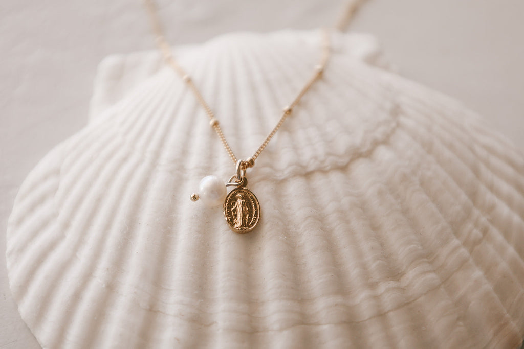Miraculous Medal & Pearl Necklace