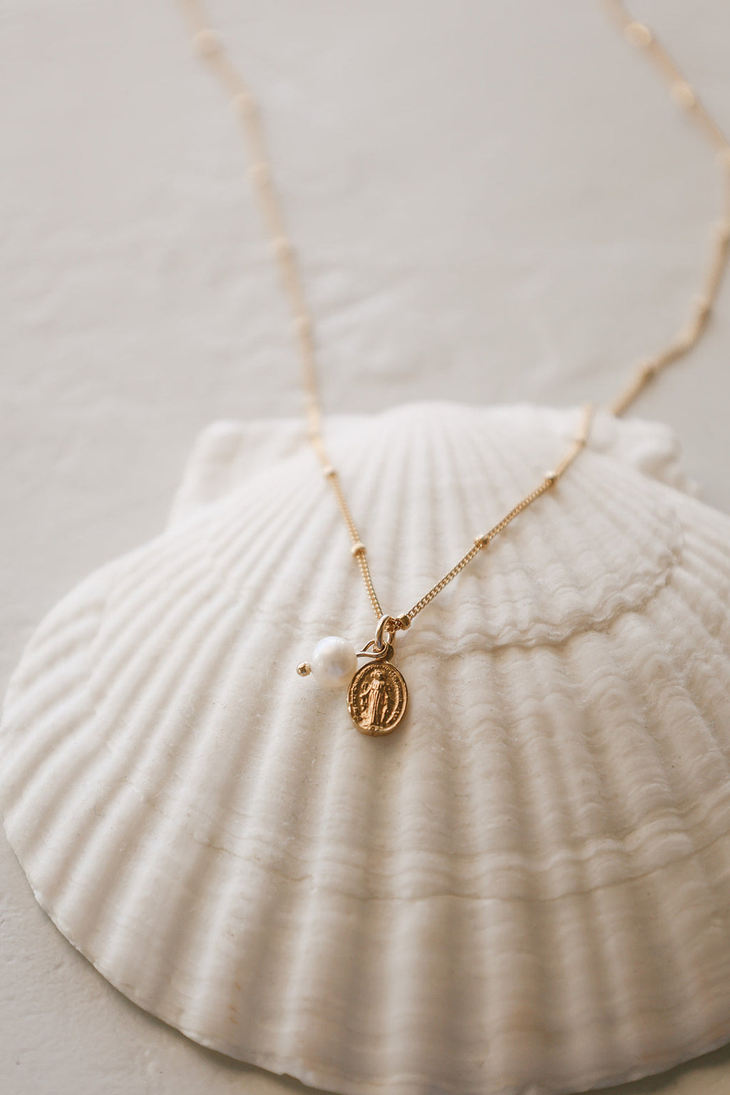 Miraculous Medal & Pearl Necklace