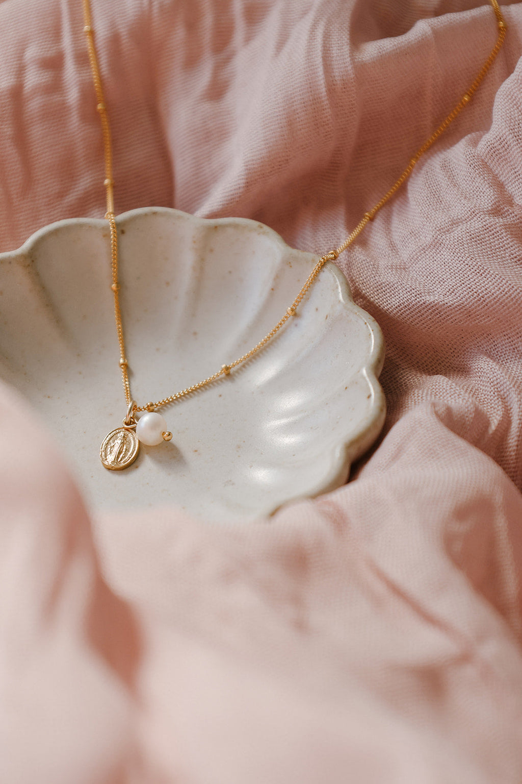 Miraculous Medal & Pearl Necklace