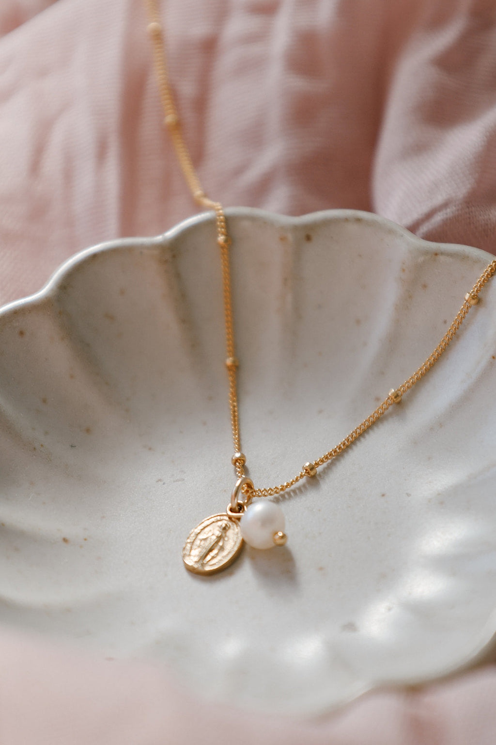 Miraculous Medal & Pearl Necklace
