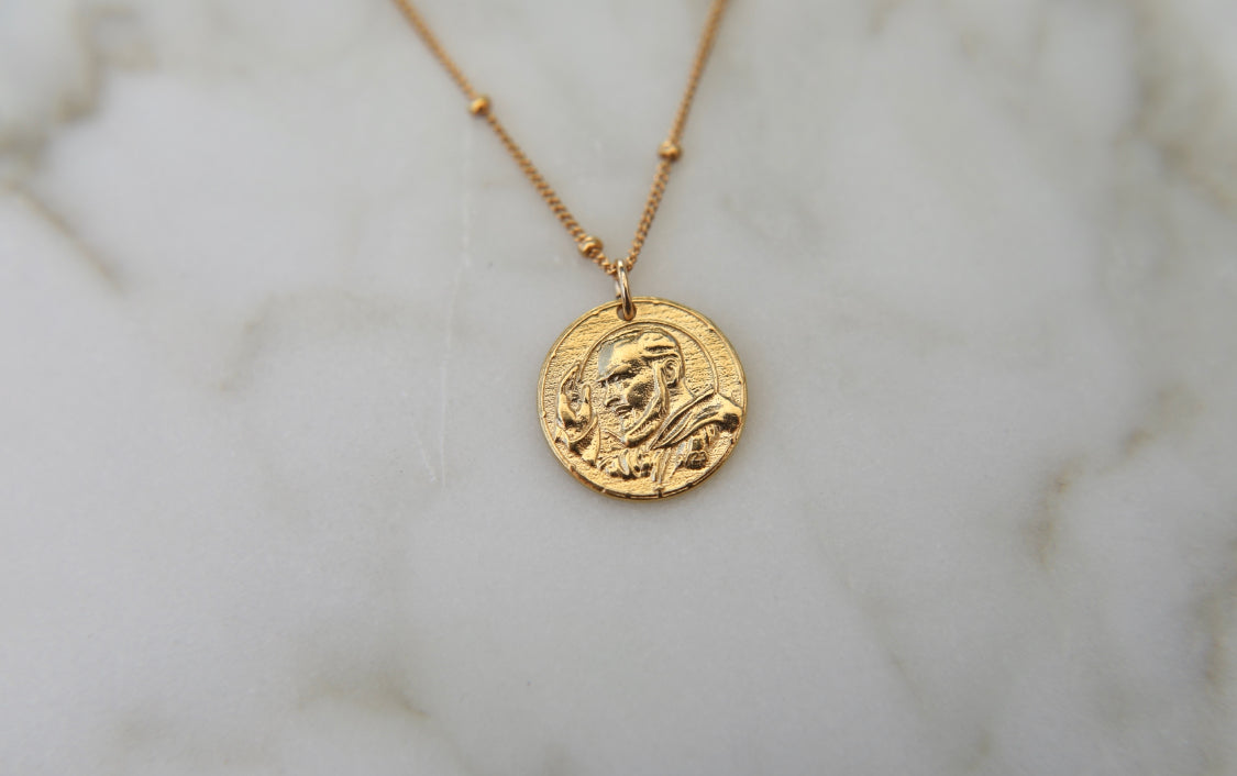 Padre Pio Necklace in Gold Vermeil
