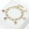 14K Gold Plated Colorful CZ Round Charm Station Bracelet