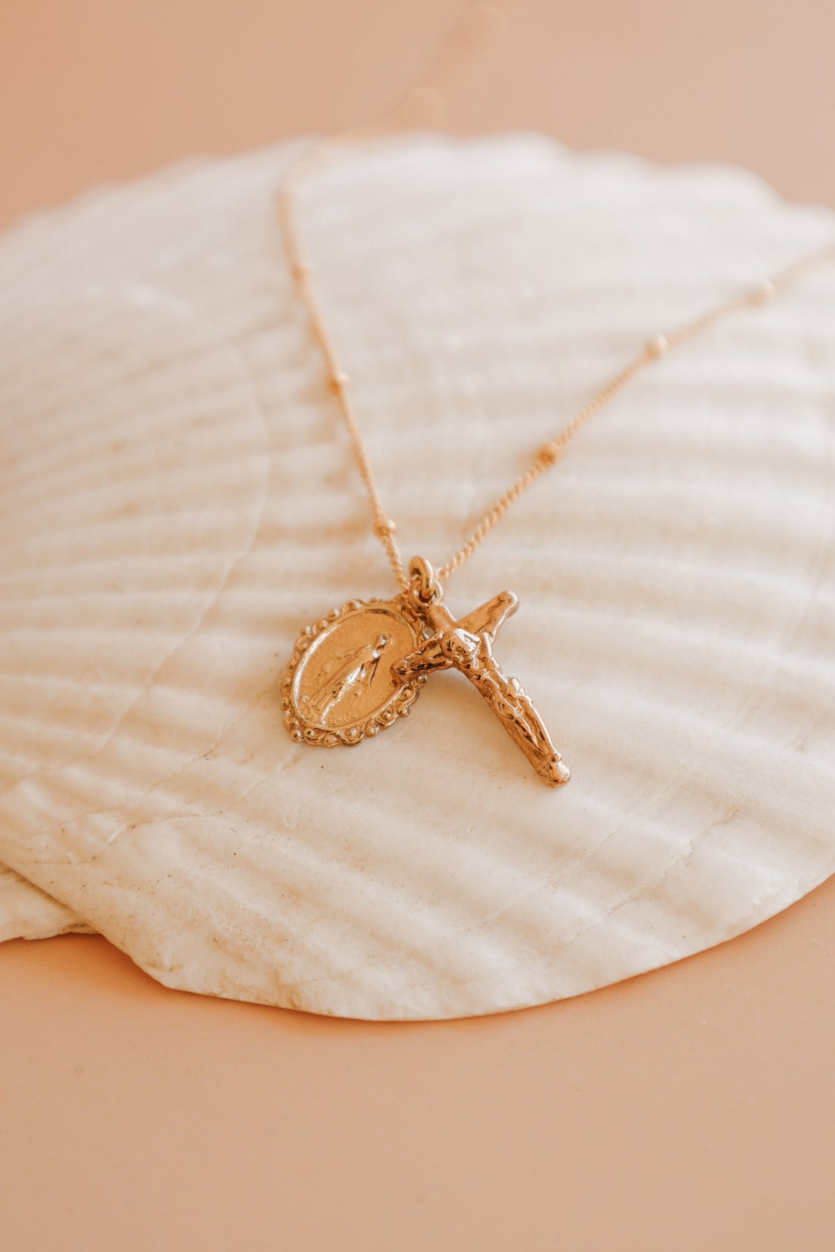 Intricate Miraculous Medal and Crucifix Necklace