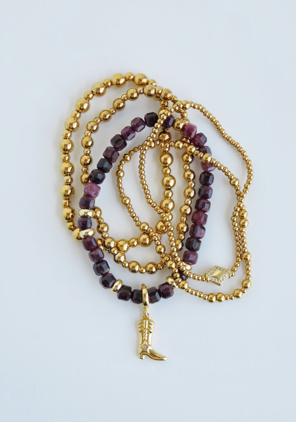 Gold Beaded Crystal Bracelet Stack - Set of 2 Waterproof Non-Tarnish
