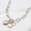 Two Tone 14K Gold Plated CZ Stone Paved Ring LOVE Message Engraved Mother of Pearl Heart Pearl Charm Pendant Necklace