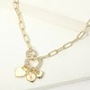 14K Gold Plated CZ Pave Heart Ring Triple Padlock Charm Pendant Paperclip Chain Necklace