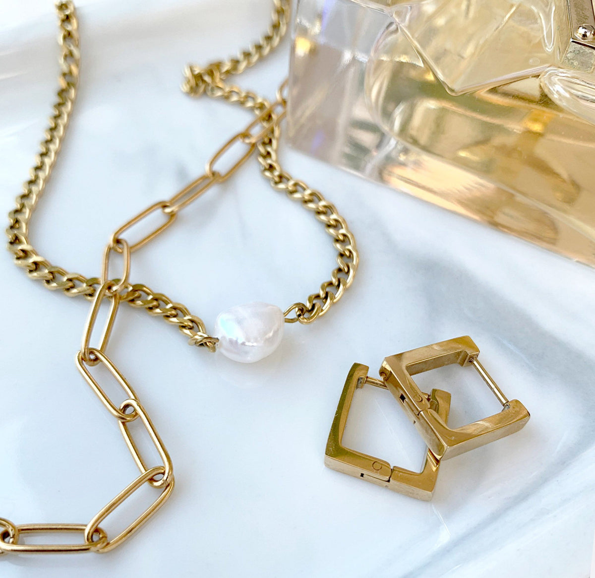 BRIE GOLD SQUARE HUGGIE EARRINGS