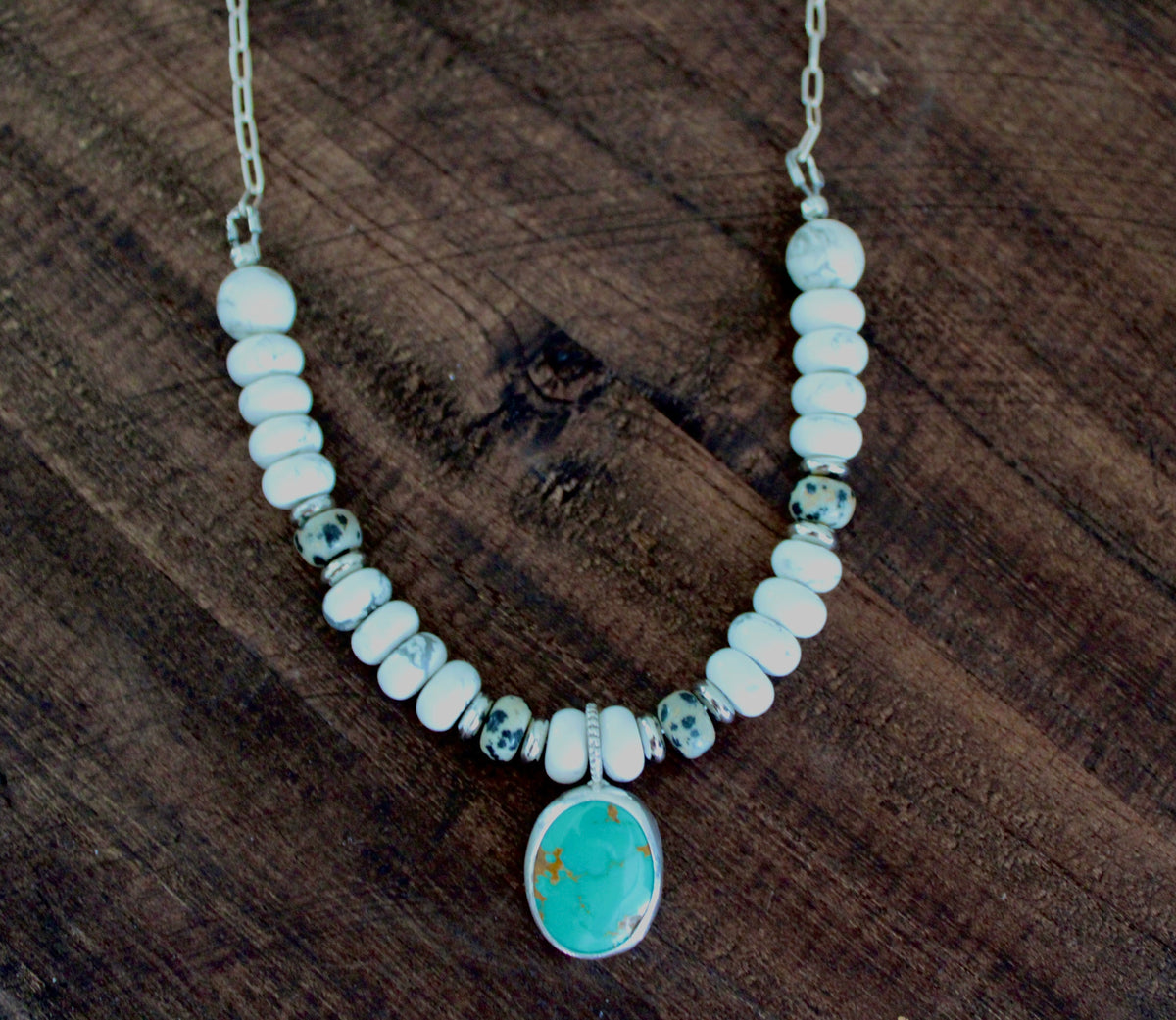 Nina Maria Pendant on a Howlite and Dalmatian Beaded chain