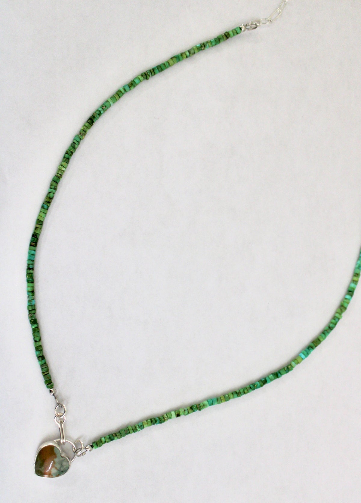 Rocky Butte Jasper Heart on Sonoran Turquoise beaded chain