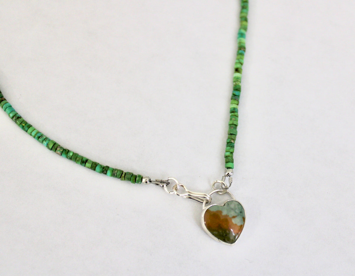 Rocky Butte Jasper Heart on Sonoran Turquoise beaded chain