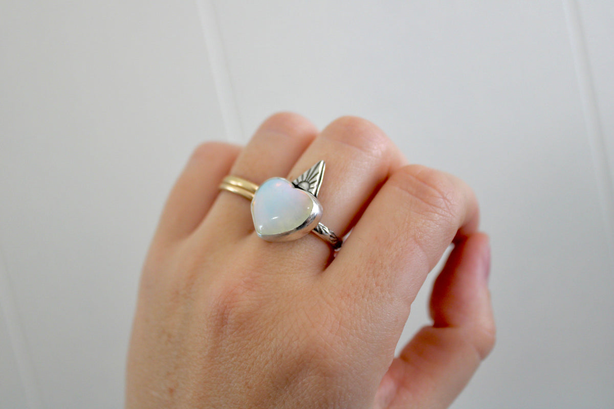 Opalite Heart Ring - Size 8