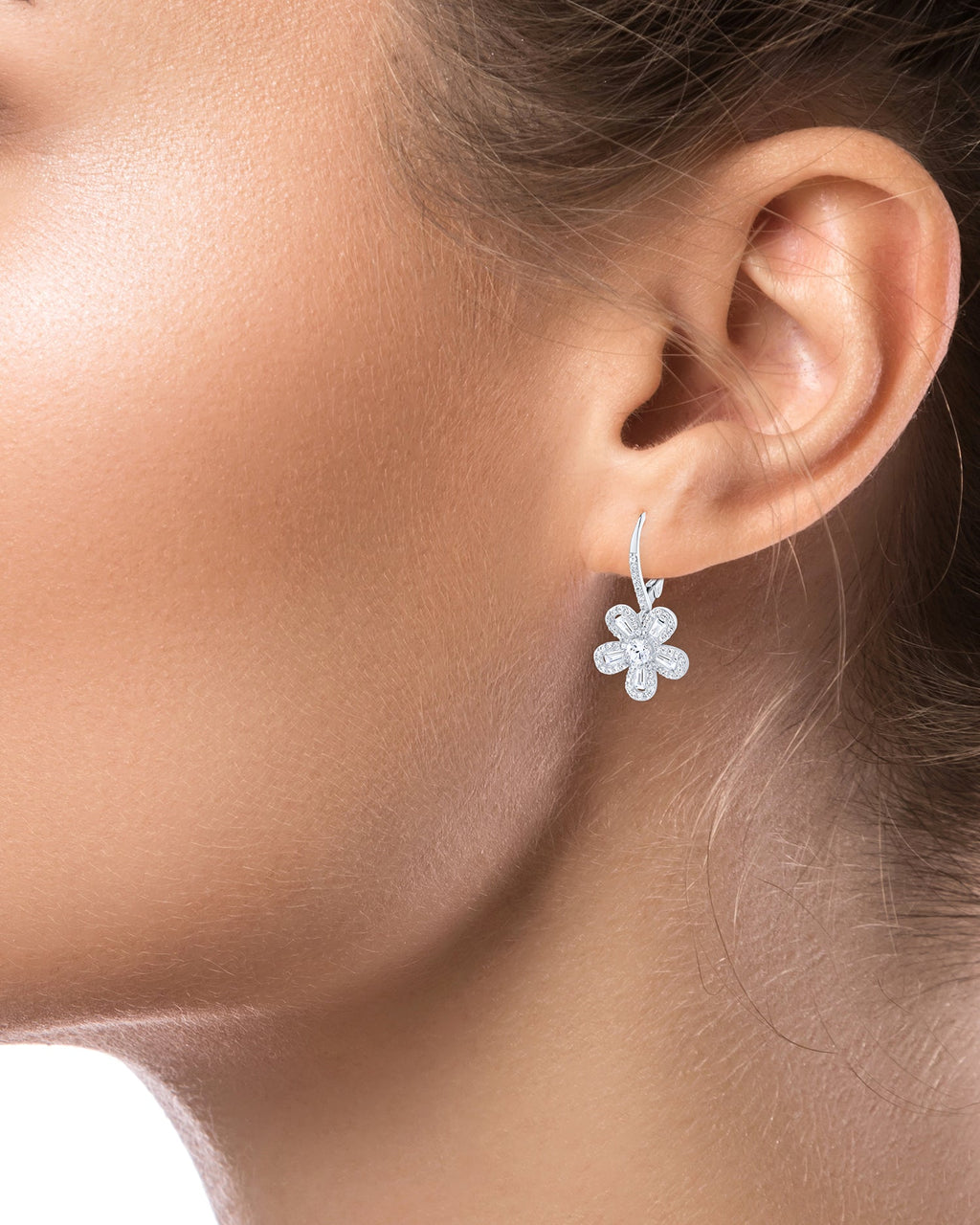 Baguette CZ Flower Earrings