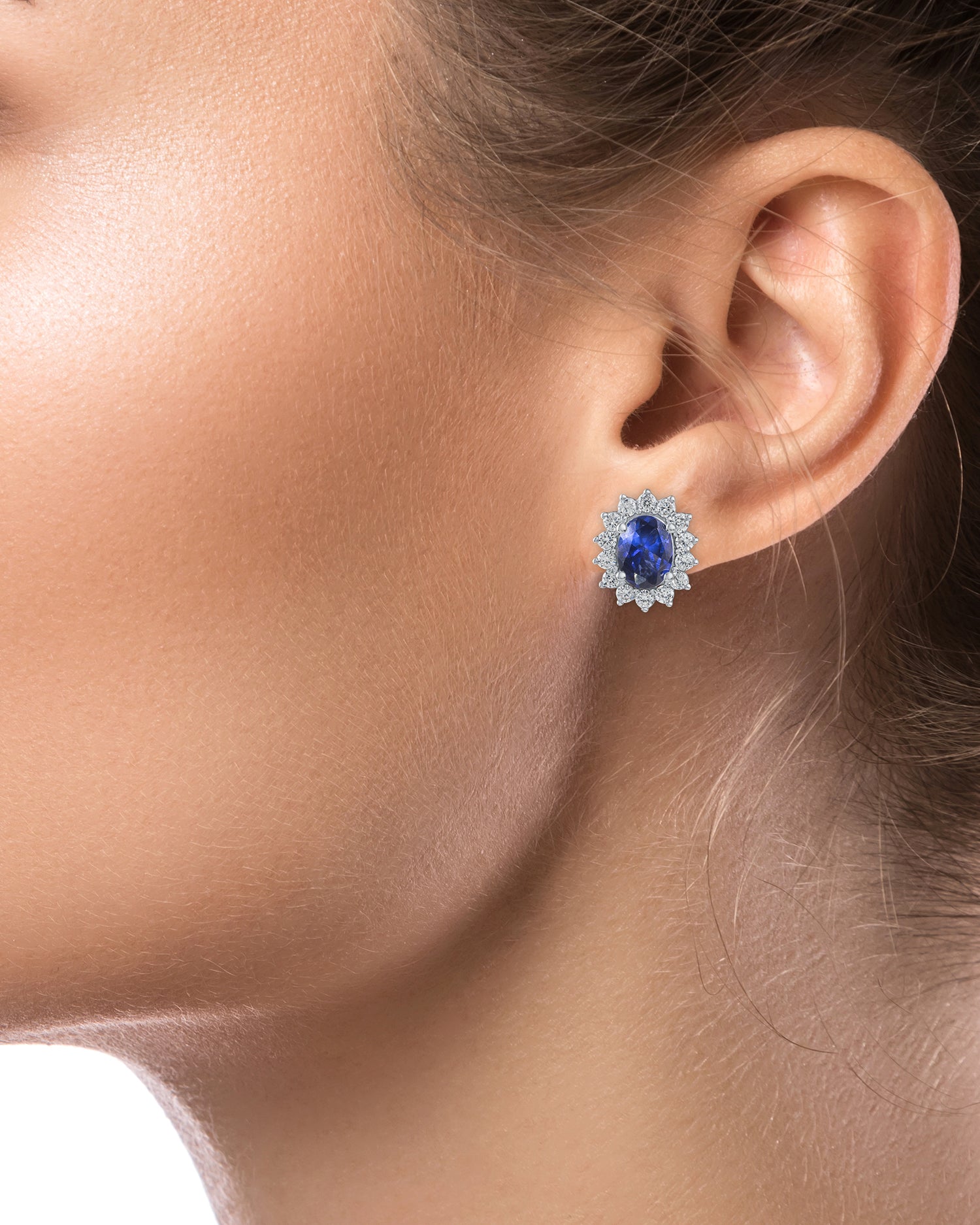 Oval Halo Pierced Earrings
