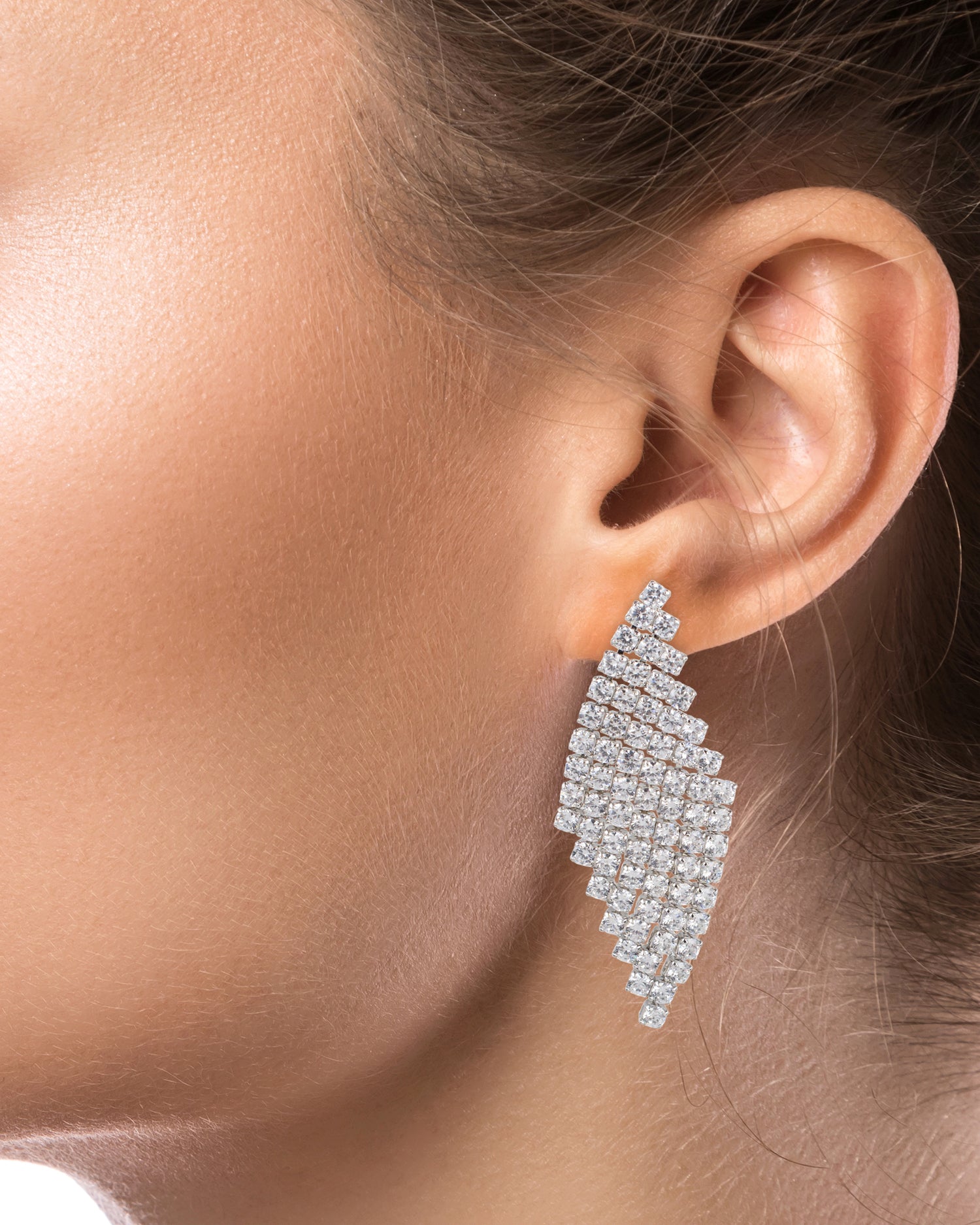 CZ Mesh Design Drop Earrings