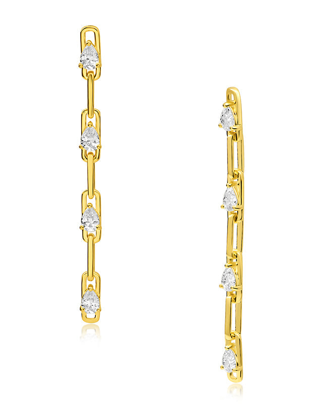 Pear CZ and Chain Earrings