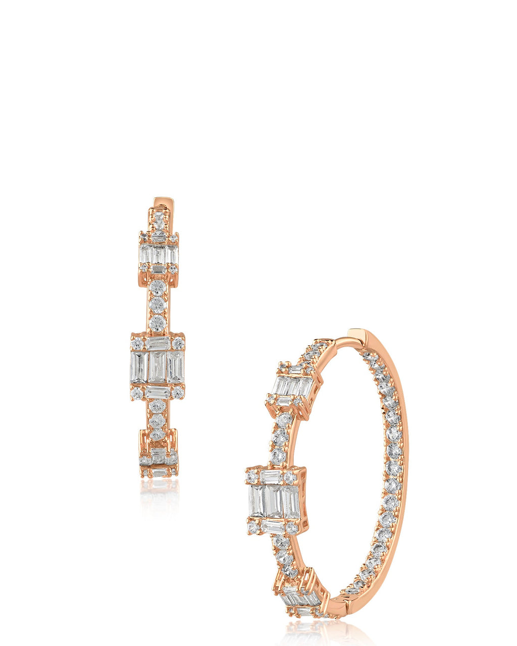 Baguette Station Hoop Earrings