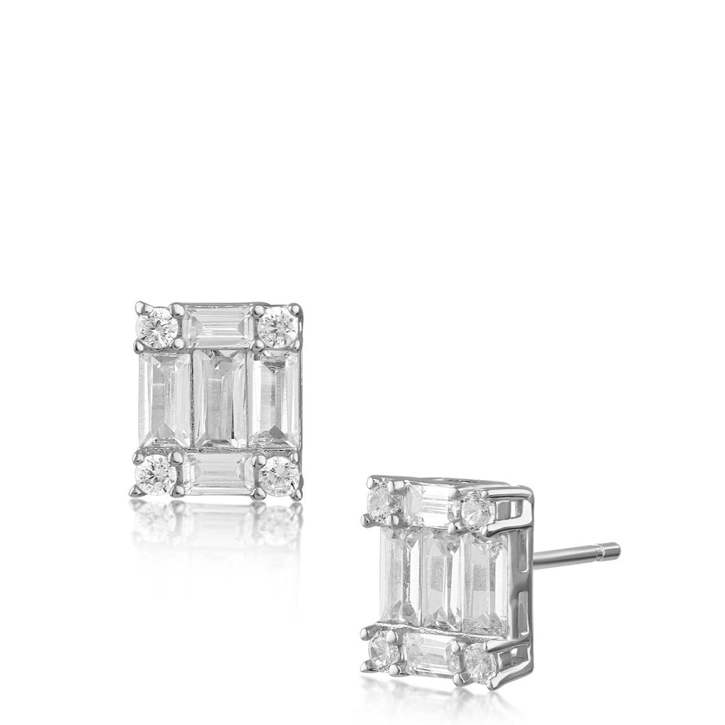 Baguette and Round CZ Earrings