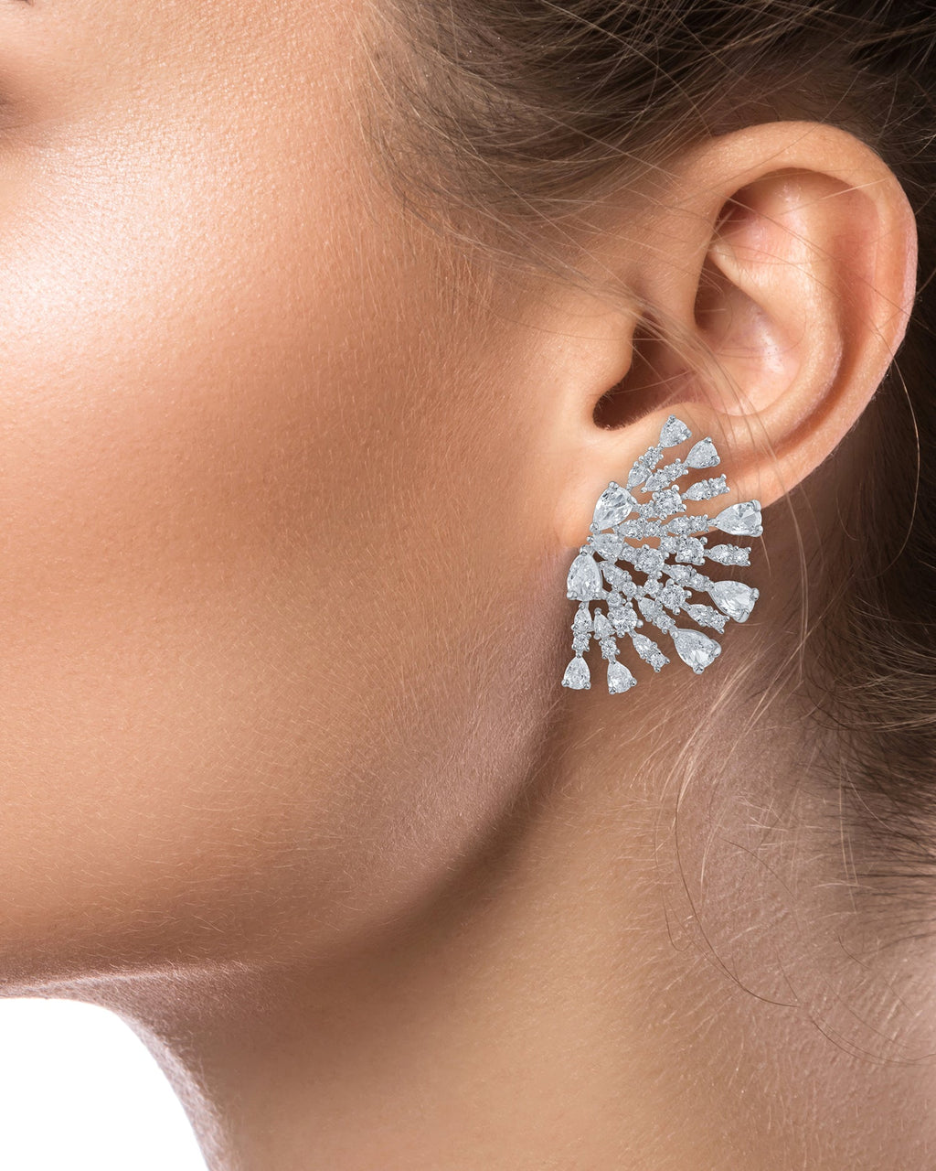 Round and Pear CZ Half Circle Earrings