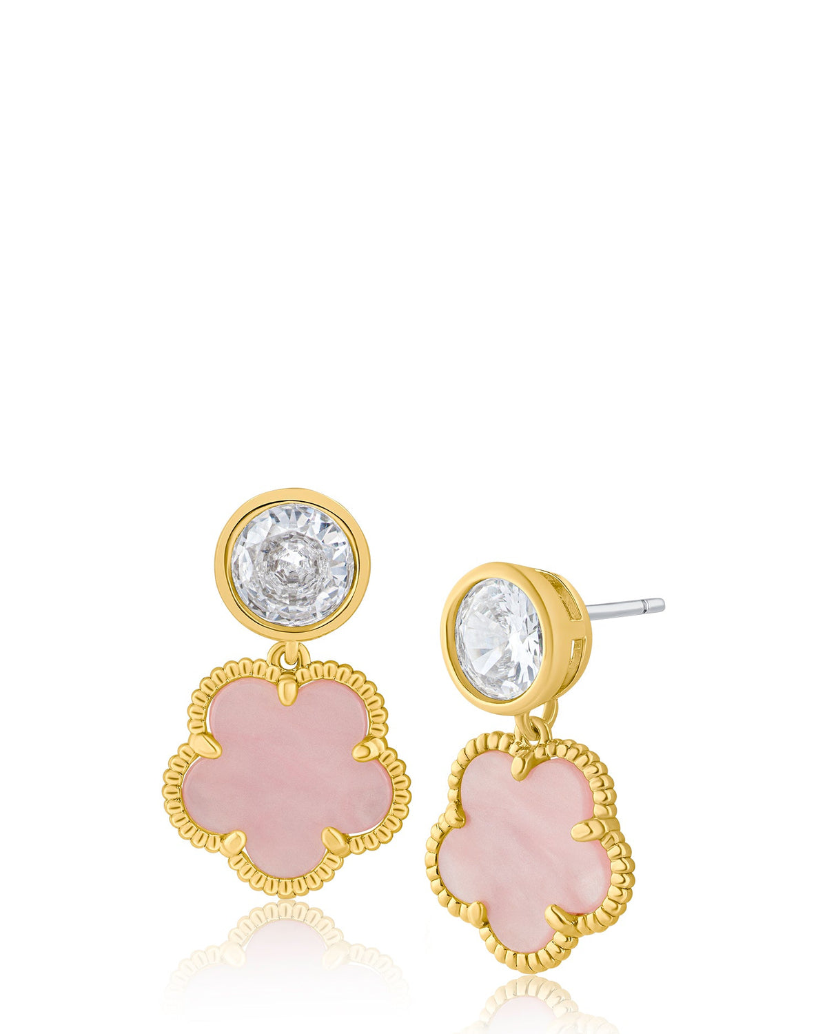 Round CZ and Clover Drop Earrings