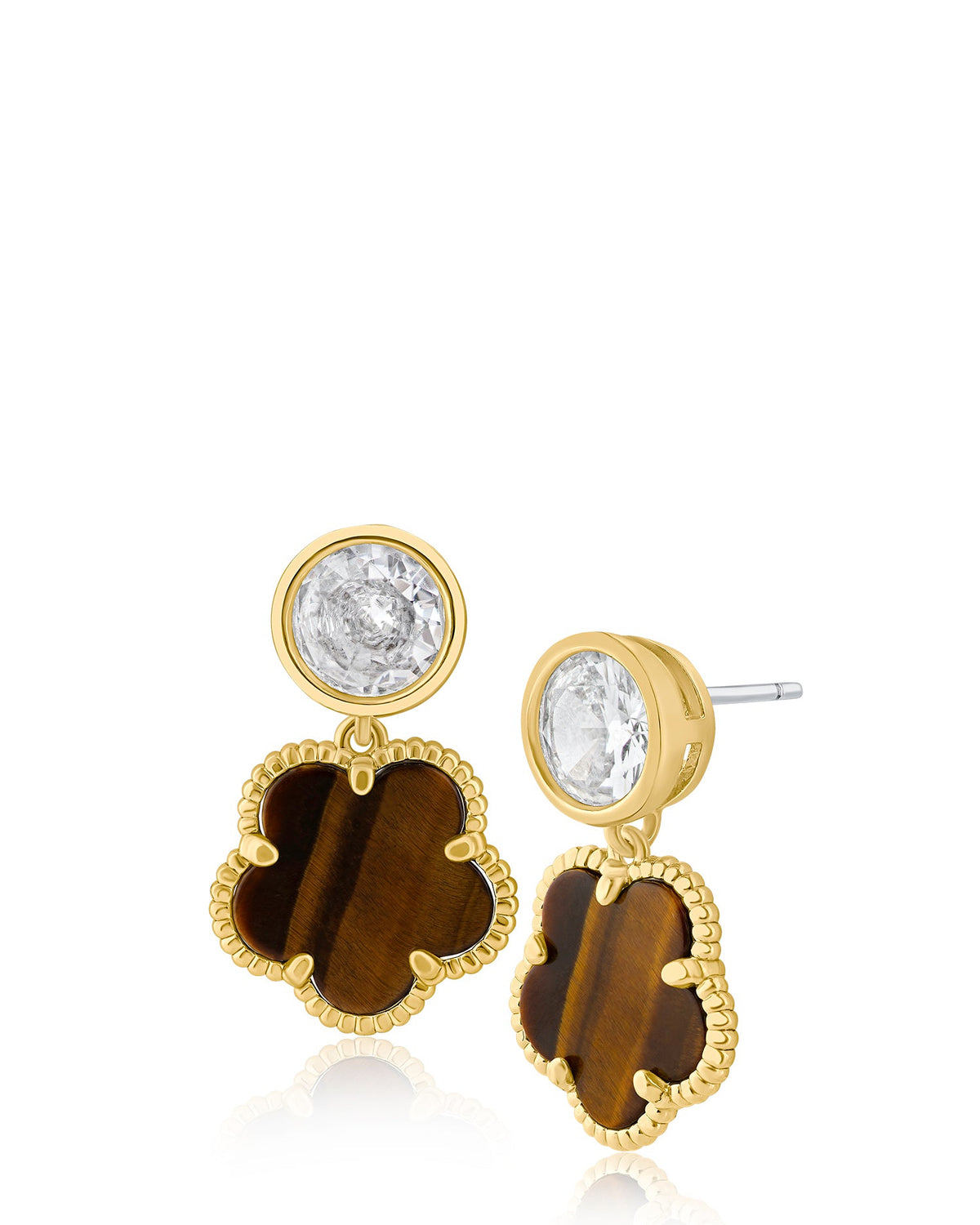 Round CZ and Clover Drop Earrings
