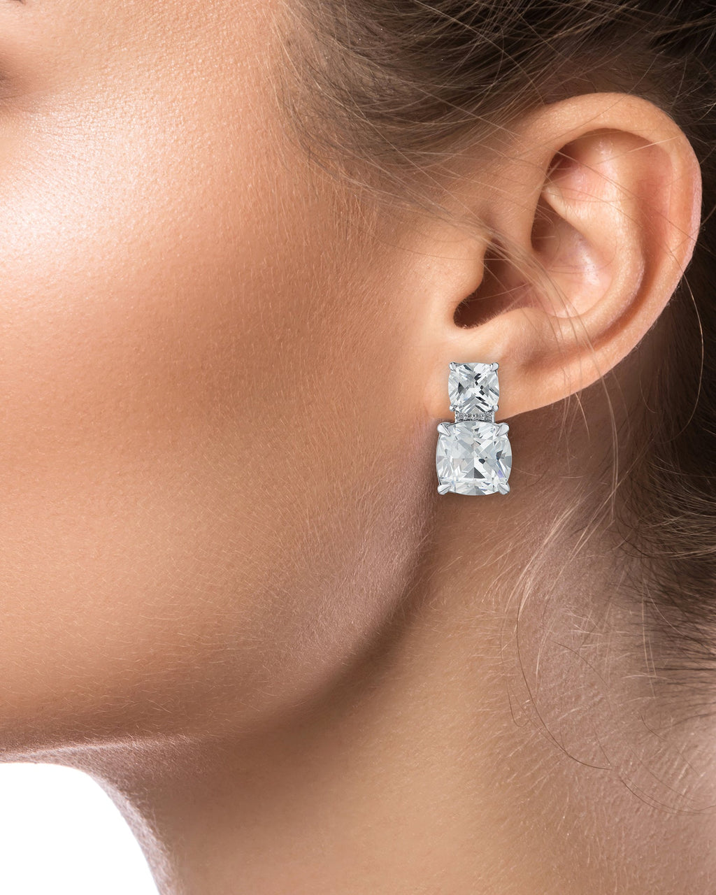 Double Cushion CZ Drop Earrings