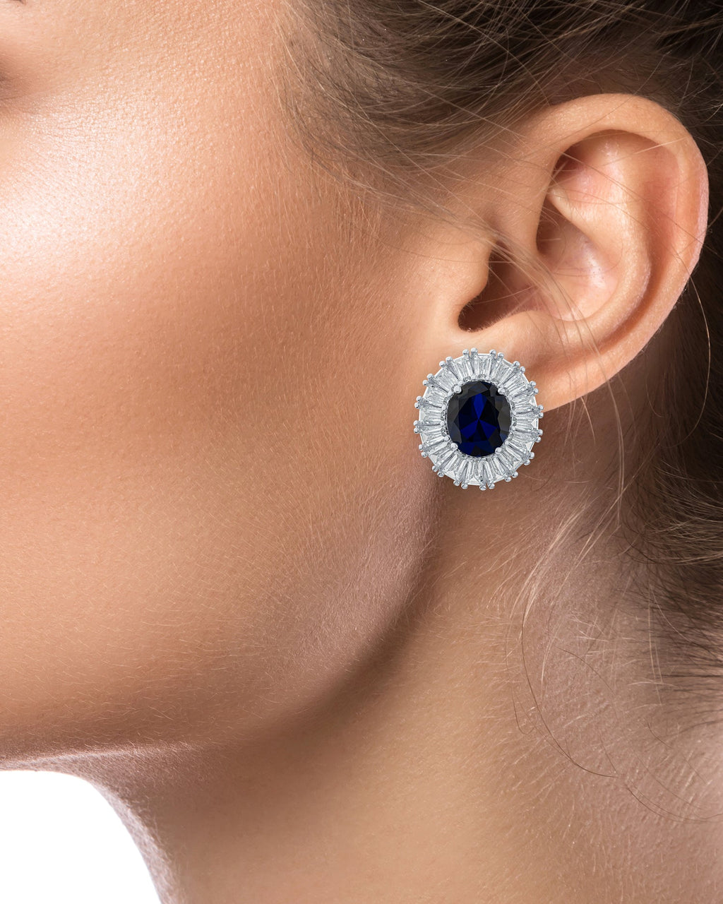 Oval and Baguette Button CZ Earrings