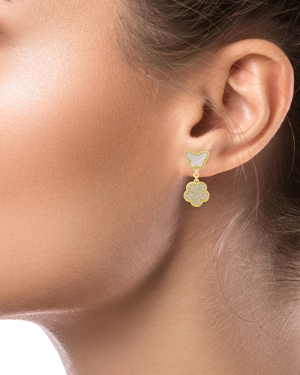 Butterfly and Clover Drop Earrings