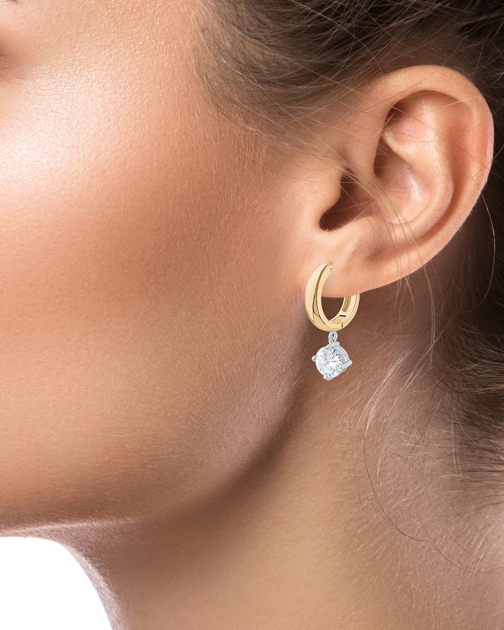 Round CZ Drop Hoop Earrings