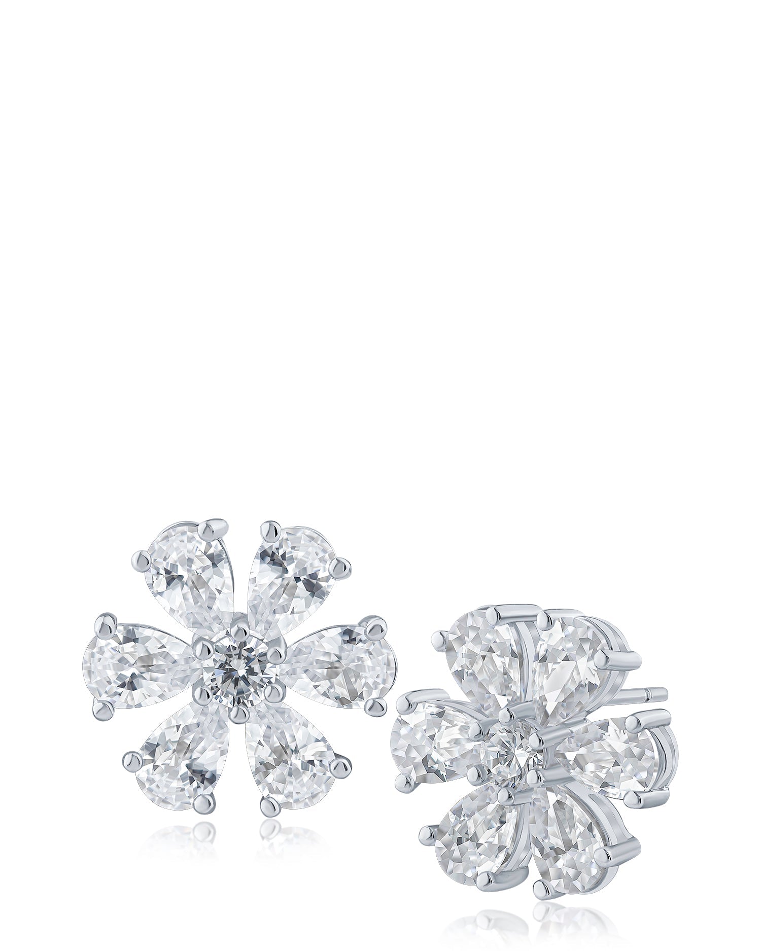 Pear CZ Flower Stud Earrings