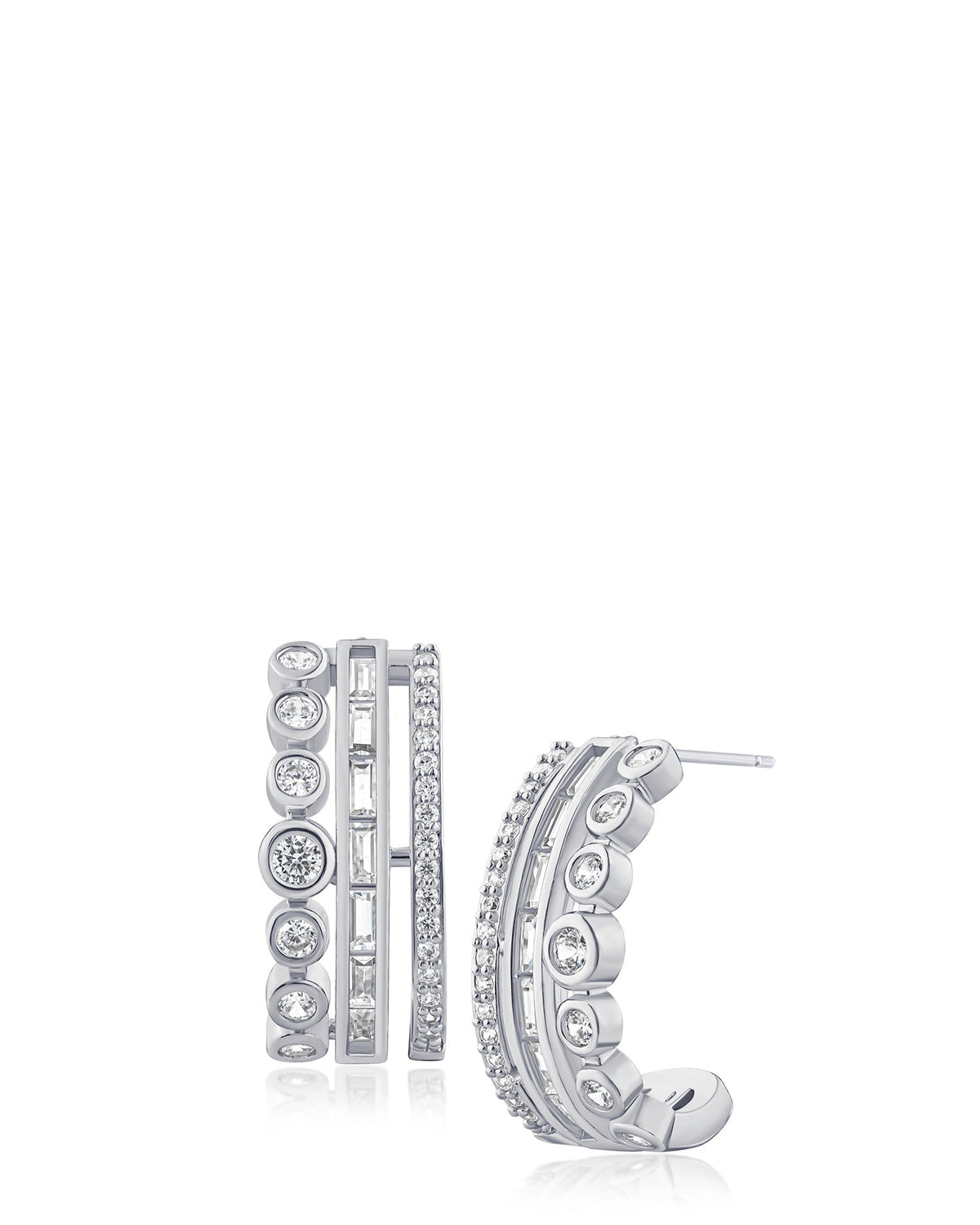 CZ Bezel Set Triple Row Hoops