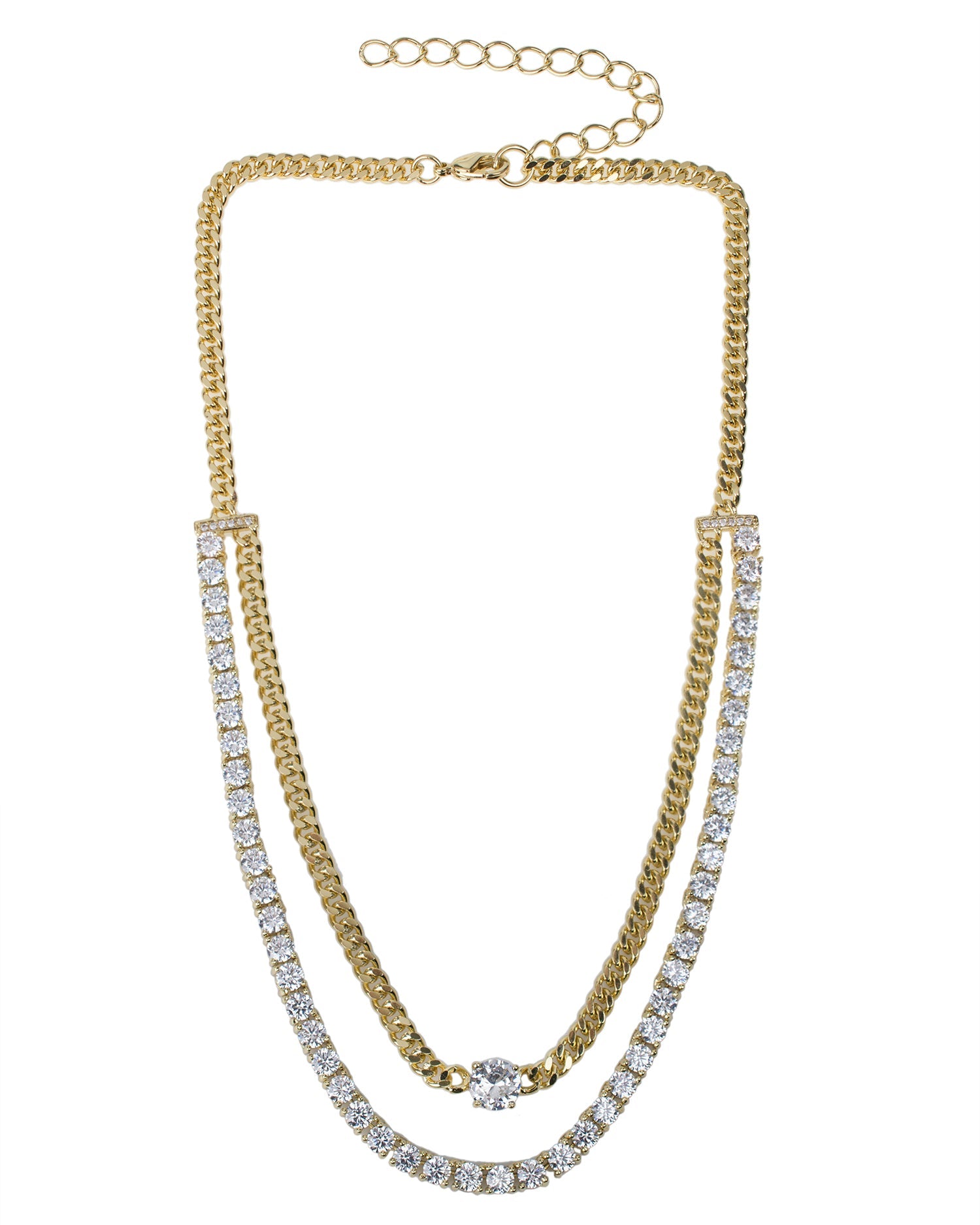 CZ and Chain Double Stranded Necklace